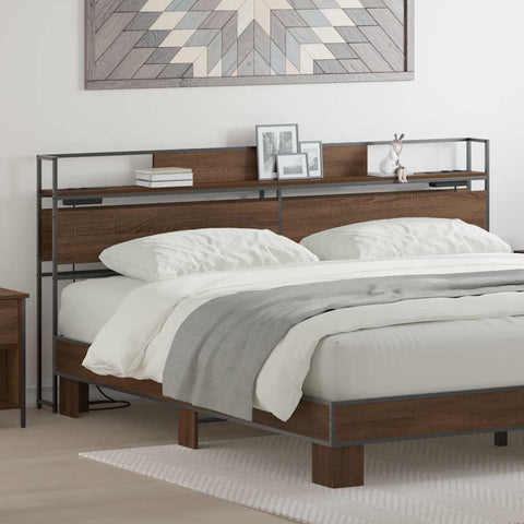 vidaXL Storage Headboard with Shelf Brown oak 200 cm Engineered wood