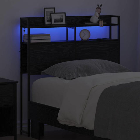 vidaXL Headboard with LED Strip Lights Black oak 75 cm Engineered wood