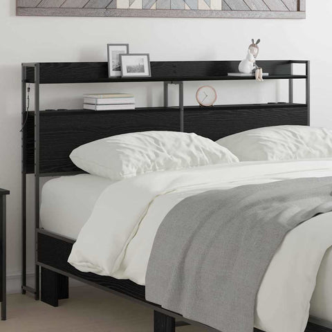 vidaXL Storage Headboard with Shelf Black oak 140 cm Engineered wood