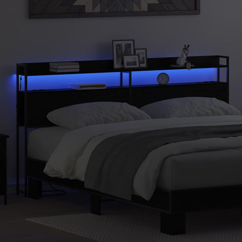 vidaXL Headboard with Shelf Black oak 200 cm Engineered wood