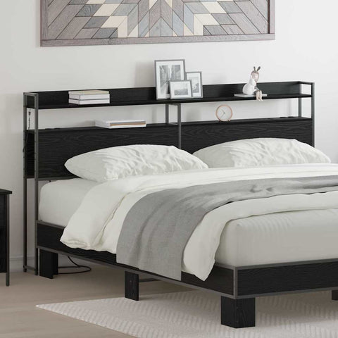 vidaXL Headboard with Shelf Black oak 200 cm Engineered wood