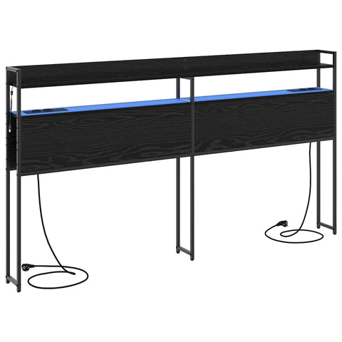 vidaXL Headboard with Shelf Black oak 200 cm Engineered wood