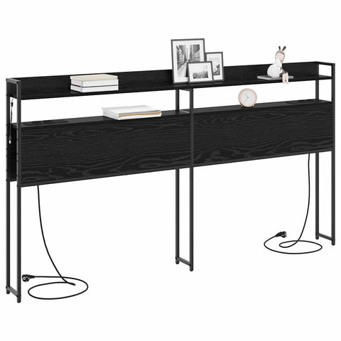 vidaXL Headboard with Shelf Black oak 200 cm Engineered wood