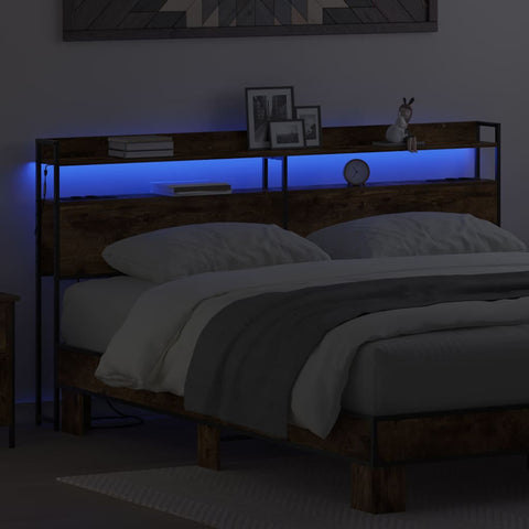 vidaXL Headboard with Shelf Smoked oak 200 cm Engineered wood