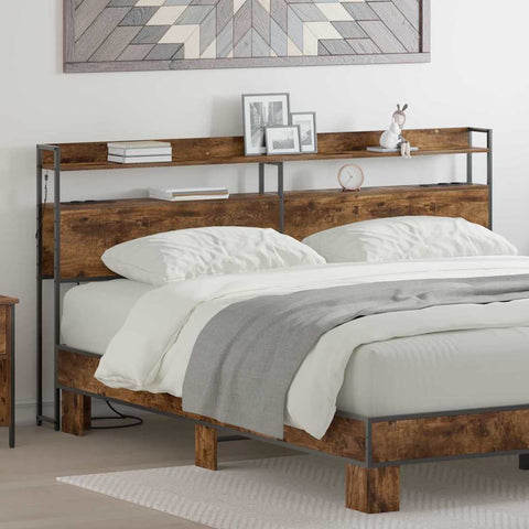 vidaXL Headboard with Shelf Smoked oak 200 cm Engineered wood