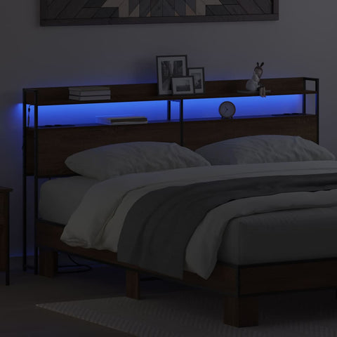 vidaXL Headboard with Shelf Brown oak 200 cm Engineered wood