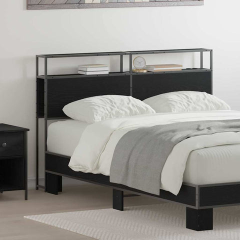vidaXL Storage Headboard with Shelf Black oak 135 cm Engineered wood