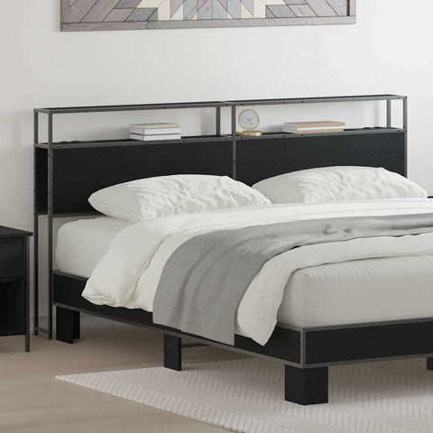 vidaXL Storage Headboard with Shelf Black oak 200 cm Engineered wood