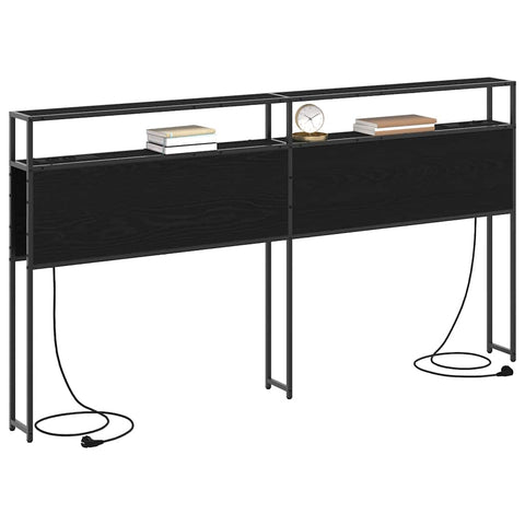 vidaXL Storage Headboard with Shelf Black oak 200 cm Engineered wood