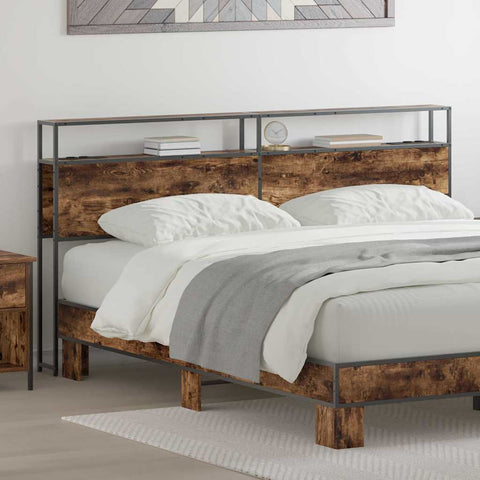 vidaXL Storage Headboard with Shelf Smoked oak 200 cm Engineered wood