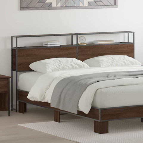 vidaXL Storage Headboard with Shelf Brown oak 200 cm Engineered wood