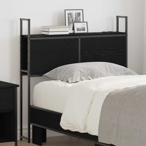 vidaXL Storage Headboard with Charging Station Black oak 90 cm