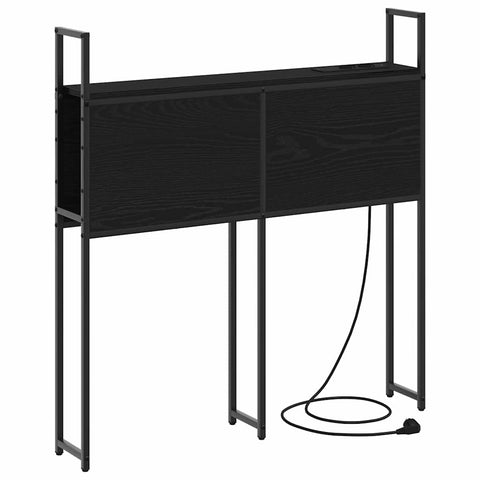 vidaXL Storage Headboard with Charging Station Black oak 90 cm