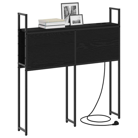 vidaXL Storage Headboard with Charging Station Black oak 100 cm
