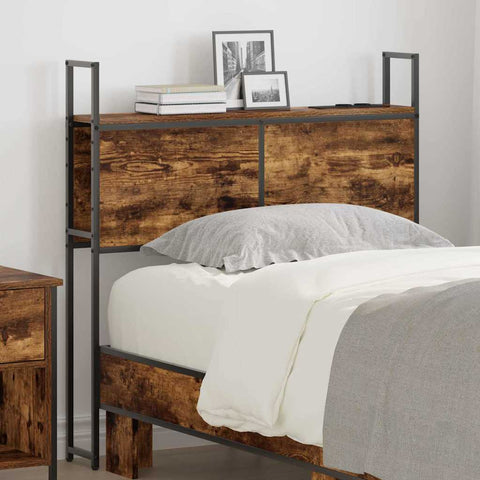 vidaXL Storage Headboard with Charging Station Smoked oak 100 cm