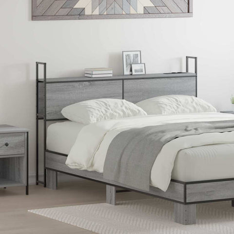 vidaXL Storage Headboard with Charging Station Grey sonoma 120 cm