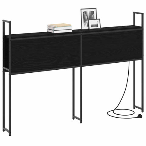 vidaXL Storage Headboard with Charging Station Black oak 135 cm