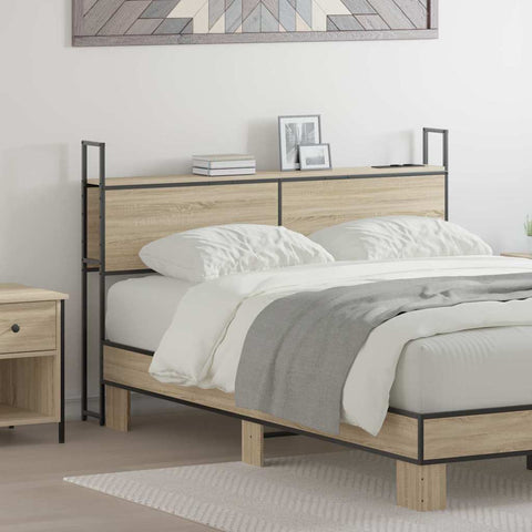 vidaXL Storage Headboard with Charging Station Sonoma oak 135 cm