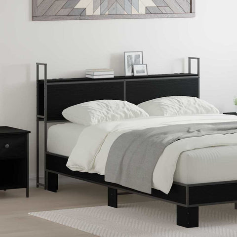 vidaXL Storage Headboard with Charging Station Black oak 140 cm