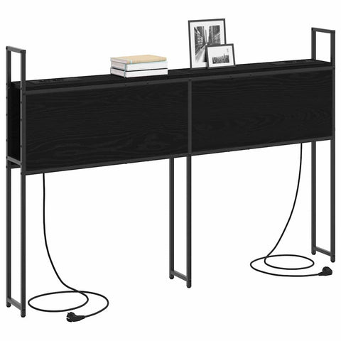 vidaXL Storage Headboard with Charging Station Black oak 140 cm