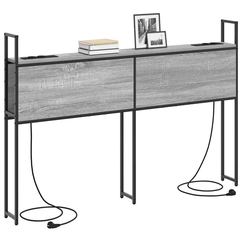 vidaXL Storage Headboard with Charging Station Grey sonoma 160 cm