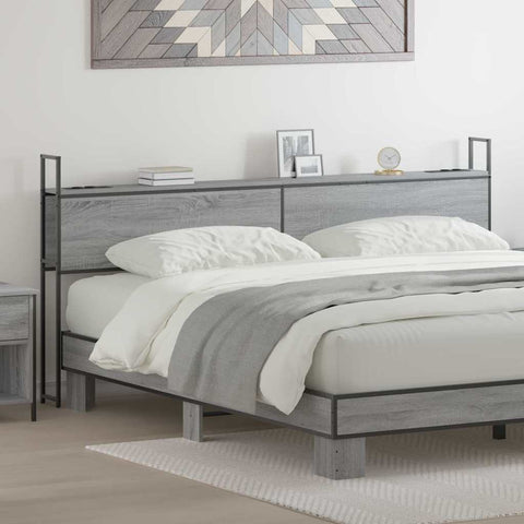 vidaXL Storage Headboard with Charging Station Grey sonoma 180 cm