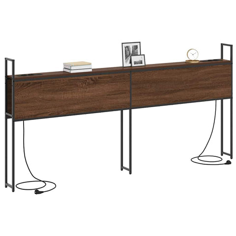 vidaXL Storage Headboard with Charging Station Brown oak 180 cm