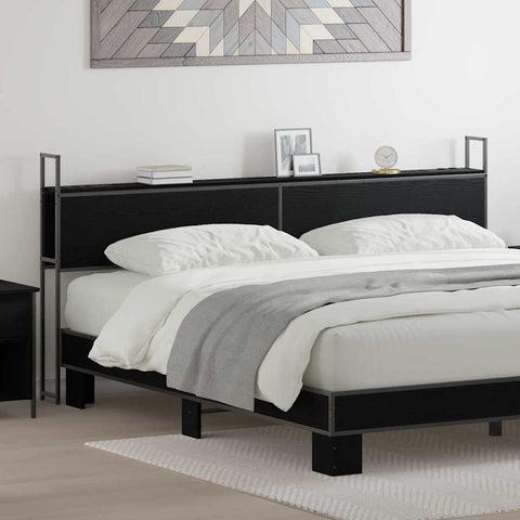 vidaXL Storage Headboard with Charging Station Black oak 200 cm