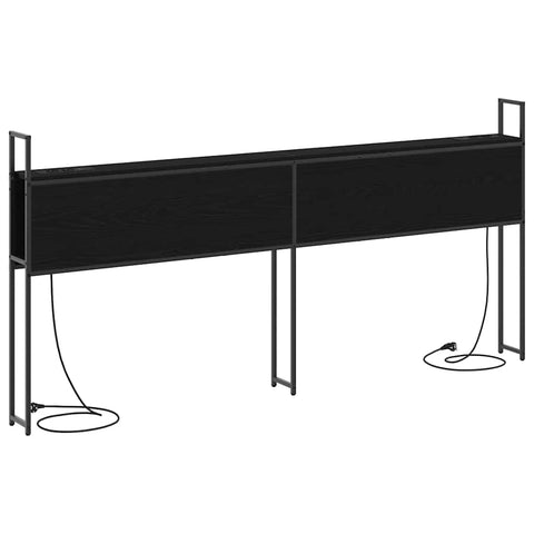 vidaXL Storage Headboard with Charging Station Black oak 200 cm
