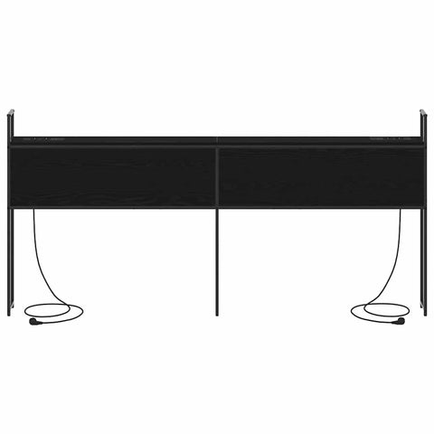 vidaXL Storage Headboard with Charging Station Black oak 200 cm