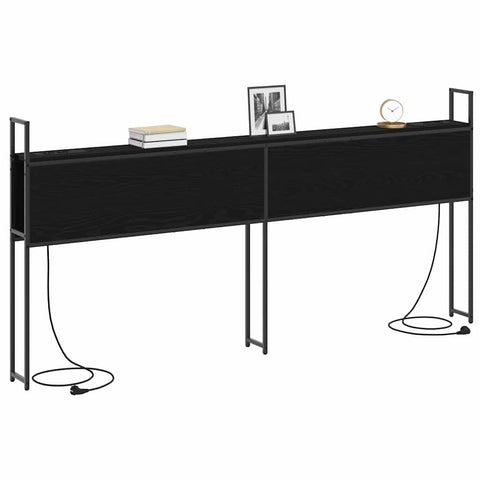 vidaXL Storage Headboard with Charging Station Black oak 200 cm