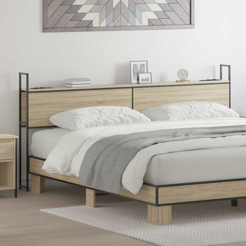 vidaXL Storage Headboard with Charging Station Sonoma oak 200 cm