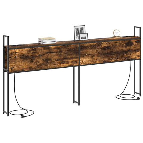 vidaXL Storage Headboard with Charging Station Smoked oak 200 cm