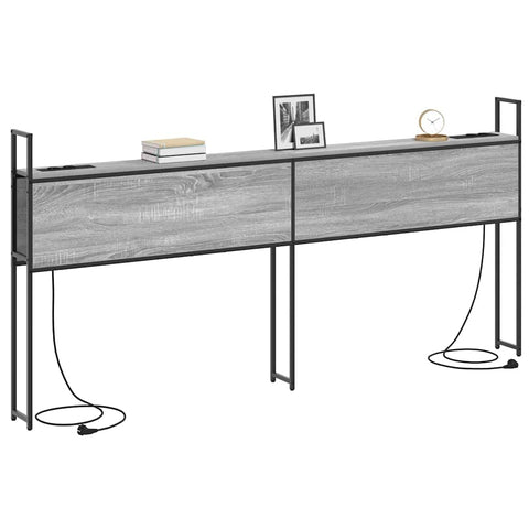 vidaXL Storage Headboard with Charging Station Grey sonoma 200 cm
