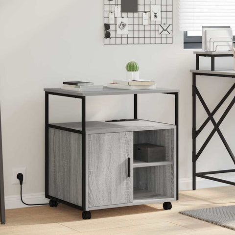 vidaXL Office Cabinet with Charging Station with Wheel Grey sonoma