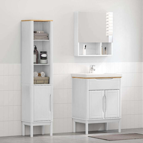 vidaXL Bathroom Furniture Set with Shelf 2 pcs White Solid Pine Wood