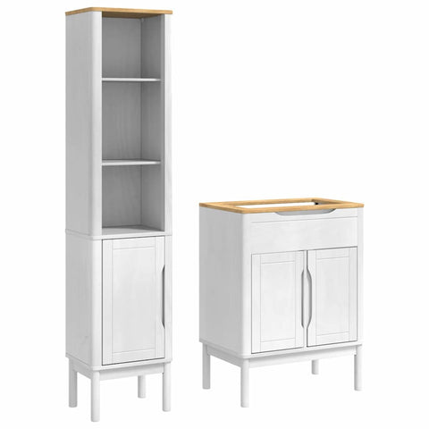 vidaXL Bathroom Furniture Set with Shelf 2 pcs White Solid Pine Wood