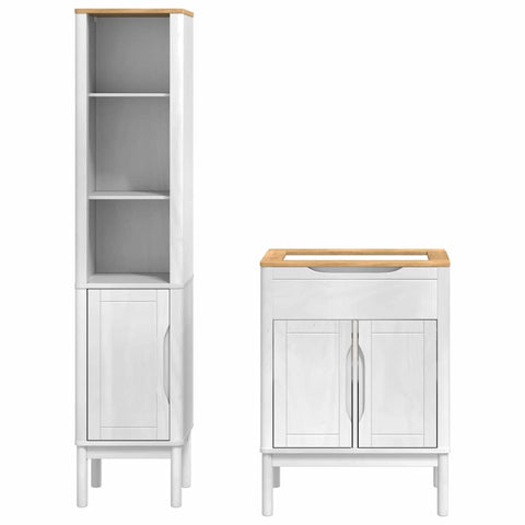 vidaXL Bathroom Furniture Set with Shelf 2 pcs White Solid Pine Wood