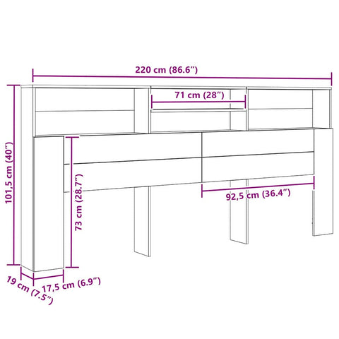 vidaXL Headboard Cabinet Old wood 220 x 19 x 101.5 cm Engineered Wood