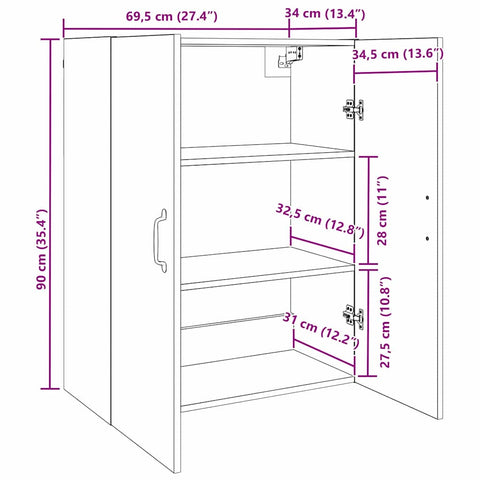 vidaXL Hanging cabinet Black oak 69.5 x 34 x 90 cm Engineered wood
