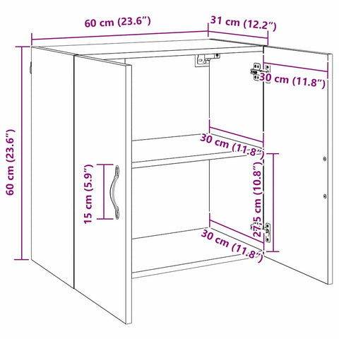 vidaXL Wall Cabinet Black oak 60 x 31 x 60 cm Engineered wood