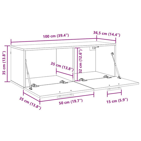 vidaXL Wall Cabinet Old wood 100 x 36.5 x 35 cm Engineered wood