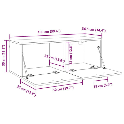vidaXL Wall Cabinet Old wood 100 x 36.5 x 35 cm Engineered wood