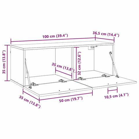 vidaXL Wall Cabinet Old wood 100 x 36.5 x 35 cm Engineered wood