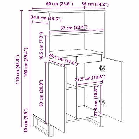 vidaXL Highboard with Shelf with Storage with Door Black 60 x 36 x 110 cm Engineered wood