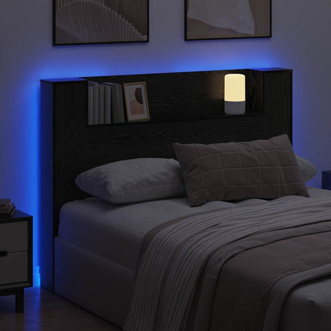 vidaXL Headboard Cabinet with Shelf Black oak Engineered wood