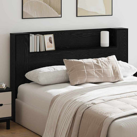 vidaXL Headboard Cabinet with Shelf Black oak Engineered wood