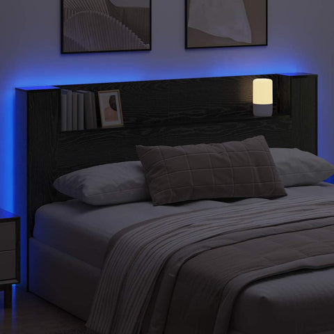vidaXL Headboard Cabinet Black oak 180 x 17 x 104.5 cm Engineered wood