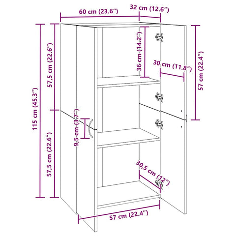 vidaXL Office Cabinet Old wood 60 x 32 x 115 cm Engineered wood