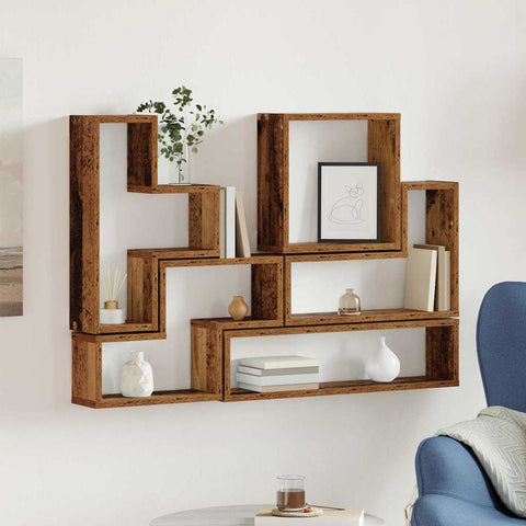 vidaXL Wall Cube with Shelf Wall-mounted Other with Storage Old wood 96 x 12 x 64 cm Engineered wood
